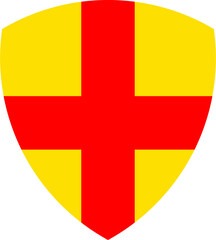 Vector graphic of a shield bearing the cross pattern. It consists of a yellow background with a red cross