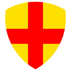 Vector graphic of a shield bearing the cross pattern. It consists of a yellow background with a red cross