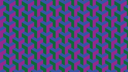 Geometric isometric cube pattern with blue, green, and purple colors