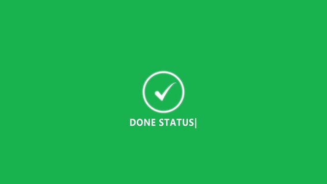 White Check Mark Icon and Text Done Status on Green Background success approval