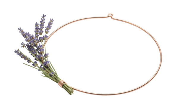 Isolated floral wreath with lavender bouquet decoration, spring and summer home decor, frame