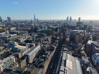 Fototapeta premium London Skyline Over Hatton Garden Drone Aerial blue sky sunny day