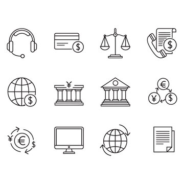 Finance Business Global Communication Minimalist Line Icons Vector Symbols