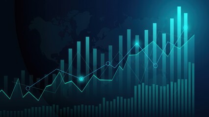 Digital bar chart and line graph showing upward financial trend data.