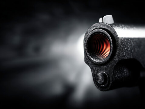 Extreme close-up of a gun barrel with spiral rifling