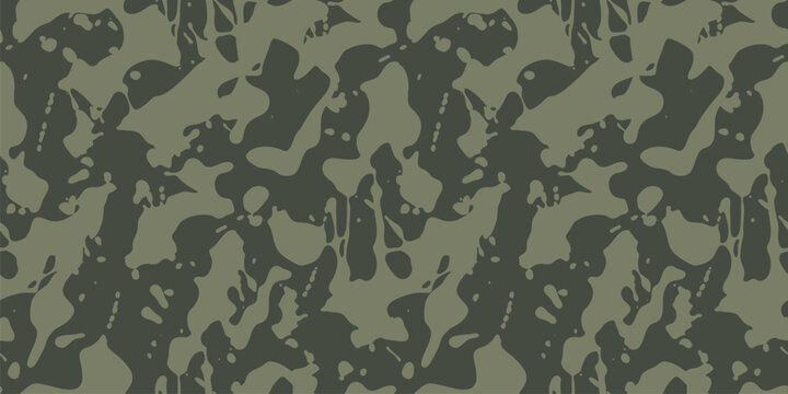 Seamless military camouflage pattern with army blot shapes. Vector tactical texture with organic irregular spots, khaki and olive green design for clothing, fabric, textile, uniform, print, decor
