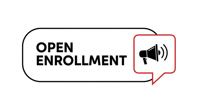 Open enrollment announcement with megaphone icon and speech bubble