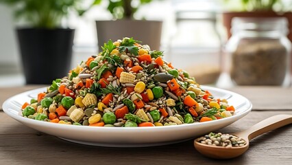 Colorful quinoa salad with fresh vegetables and herbs on a plate