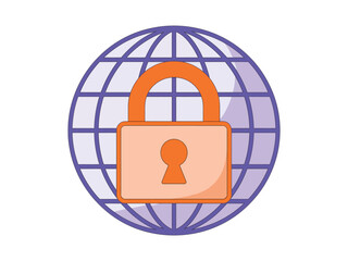 A padlock secures the globe, symbolizing global data security and internet protection.