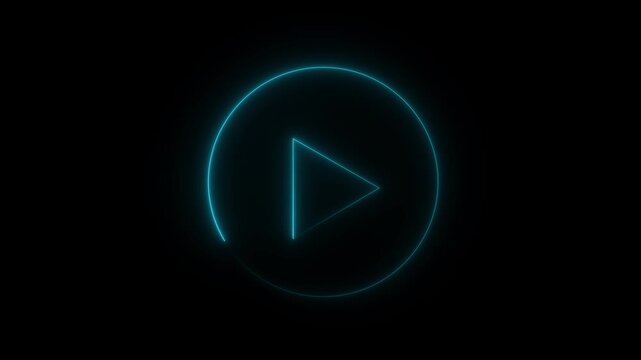 Glowing Neon shine play button icon sign with neon circle animation. neon media player button. Neon glowing play button icon and Motion graphics of media concept