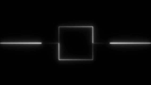 Abstract black background, blue color neon box with glowing neon lines. Glowing Neon light frame rectangle loading icon animation on a black background