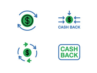 Illustrations depict the concept of cash back rewards and financial transactions with dollar symbols.