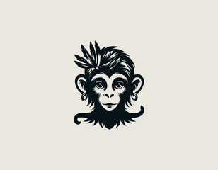 Monkey Girl black vector logo illustration