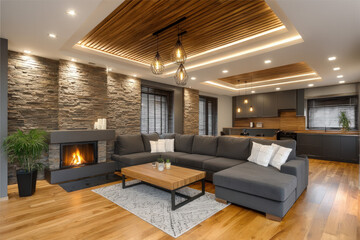 Naklejka premium Living room interior night