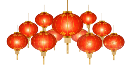 Chinese new year red lanterns holiday decoration isolated on transparent background