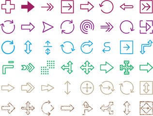 arrow icon grid with colorful directional symbols including curved circular square and interface styles