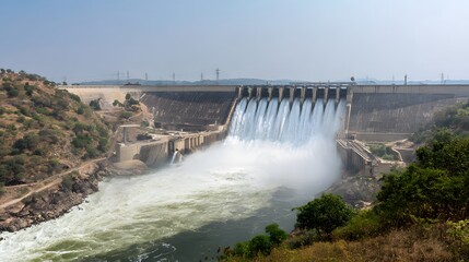 Powerful Dam Creates Renewable Energy Awe Inspiring Vista of Water and Sky