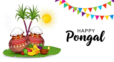 Fototapeta premium new illustration of Happy Pongal Holiday Harvest Festival of Tamil Nadu family making Pongal. abstract vector background design
