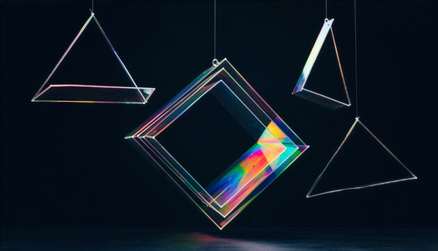 Background of 3D Geometric Layers Made of Rainbow Iridescent Film.