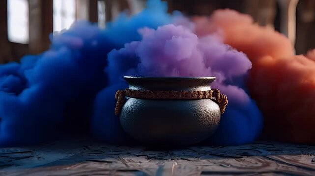 Smoke billowing from cauldron abstract display