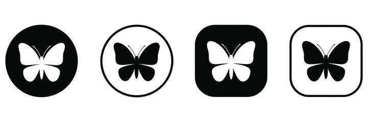 Butterfly Icon Vector Set In Clean Monochrome Minimal Style Featuring Simple Silhouette Designs With Rounded And Square Shapes For Modern Graphic Use, Logo Concepts