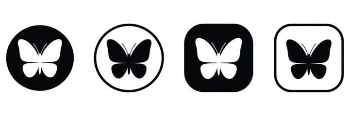 Butterfly Icon Vector Set In Clean Monochrome Minimal Style Featuring Simple Silhouette Designs With Rounded And Square Shapes For Modern Graphic Use, Logo Concepts