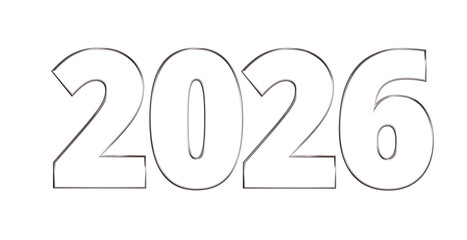 2026 plakative metallische Jahreszahl, 3D-Schrift, Kalender, Perspektive, Nummer, Jubiläum, Neujahr,  business, Planung, Jahreswechsel, Freisteller, Alphakanal, silber, grau, edel