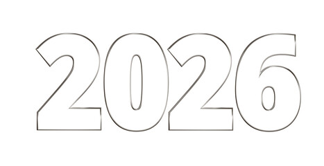 2026 plakative metallische Jahreszahl, 3D-Schrift, Kalender, Perspektive, Nummer, Jubiläum, Neujahr,  business, Planung, Jahreswechsel, Freisteller, Alphakanal, silber, grau, edel