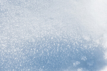 Obraz premium Close-up texture of fresh white snow with sparkling ice crystals. A cold, blue-toned winter background perfect for Christmas or New Year designs