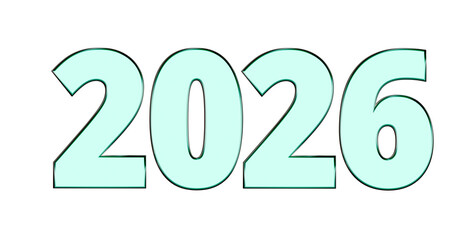 2026 plakative metallische Jahreszahl, 3D-Schrift, Kalender, Perspektive, Nummer, Jubiläum, Neujahr,  business, Planung, Jahreswechsel, Freisteller, Alphakanal, grün, pastell