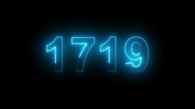 1716 Glowing Neon Line Text Animation, Powerful Abstract Neon Number Design in Stunning 4K Highlighting the Iconic and Important Year important date 1719.
