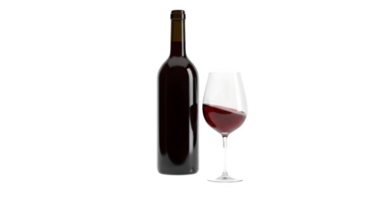 bottle of a wine and glass separated from transparent or white background. PNG