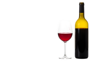 bottle of a wine and glass separated from transparent or white background. PNG