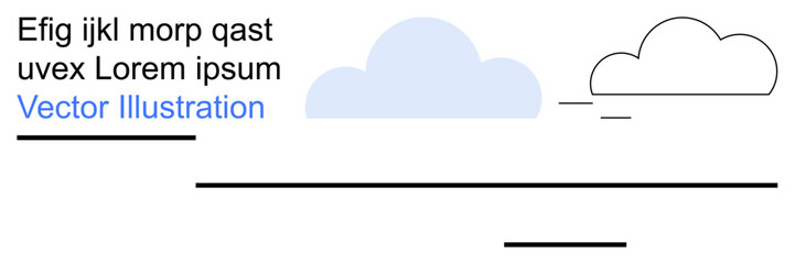 Graphic design, communication, templates, minimalism, backgrounds, creativity. Light blue cloud and abstract text with black lines. Graphic design and communication concept