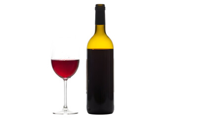 bottle of a wine and glass separated from transparent or white background. PNG