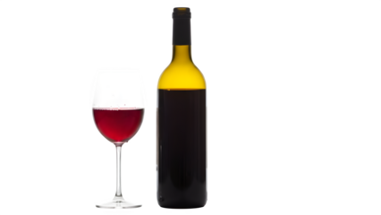 bottle of a wine and glass separated from transparent or white background. PNG