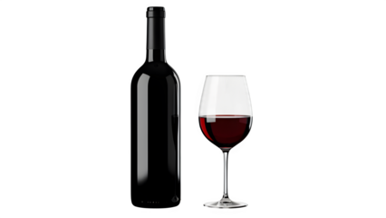 bottle of a wine and glass separated from transparent or white background. PNG
