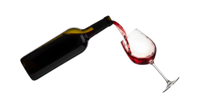 bottle of a wine and glass separated from transparent or white background. PNG - Powered by Adobe