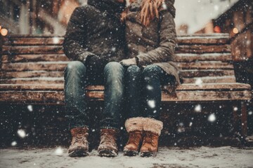 Couple Sharing Peaceful Moment in Fresh Winter Snow