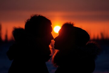 Cozy Winter Love Kiss Nose to Nose Outdoors