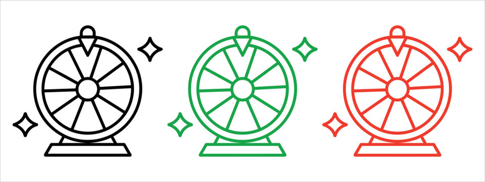 Vibrant fortune wheels in black, green, and red entice players with a chance at luck, promising winning opportunities and sparking excitement for games.