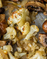 Roasted Cauliflower, Mushrooms, and Onion on Tray – Cozy Autumn Vegetables