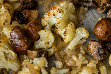 Roasted Cauliflower, Mushrooms, and Onion on Tray – Cozy Autumn Vegetables