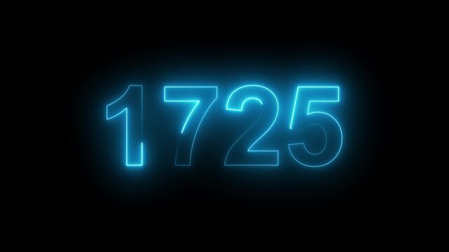 1725 Glowing Neon Line Text Animation, Powerful Abstract Neon Number Design in Stunning 4K Highlighting the Iconic and Important Year important date 1725.