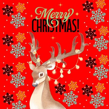 Merry Christmas greeting in the shape of a reindeer