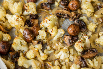 Roasted Cauliflower, Mushrooms, and Onion on Tray – Cozy Autumn Vegetables