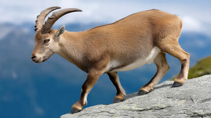 Mountain goat wildlife in depth with emotional natural environment on rocky slope