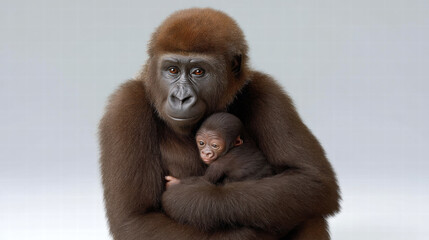 Emotional intelligence in animals shows in this tender gorilla mother holding her baby close with care and warmth