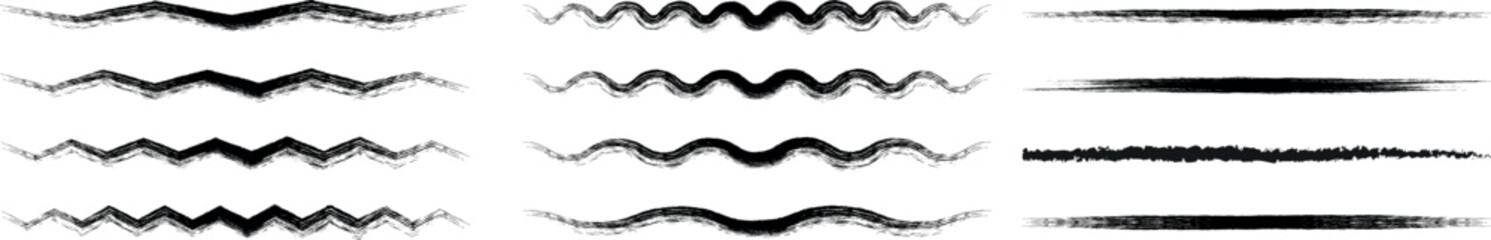 Line marker black underline set. Hand drawn black pen and brush stroke with underline accent, swoosh detail and squiggly sketch mark. vector set.