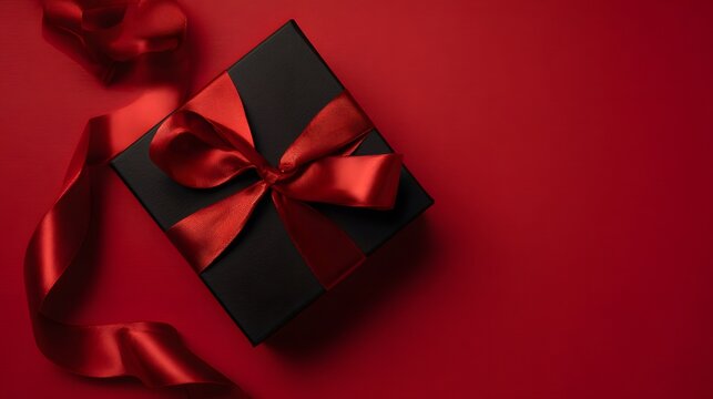 Elegant Holiday Gift Box on Red Background A Luxurious Festive Presentation Scene